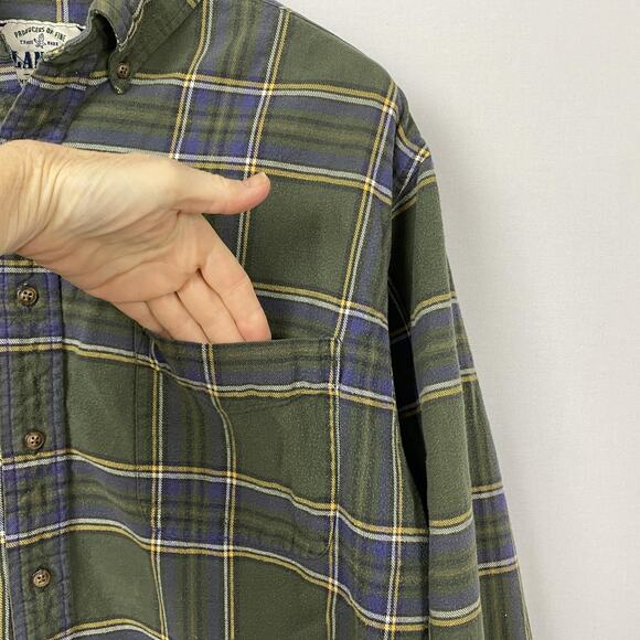 Vtg American Eagle Flannel Shirt Mens Large Green Plaid Pocket Button Fader Y2K - Picture 2 of 9